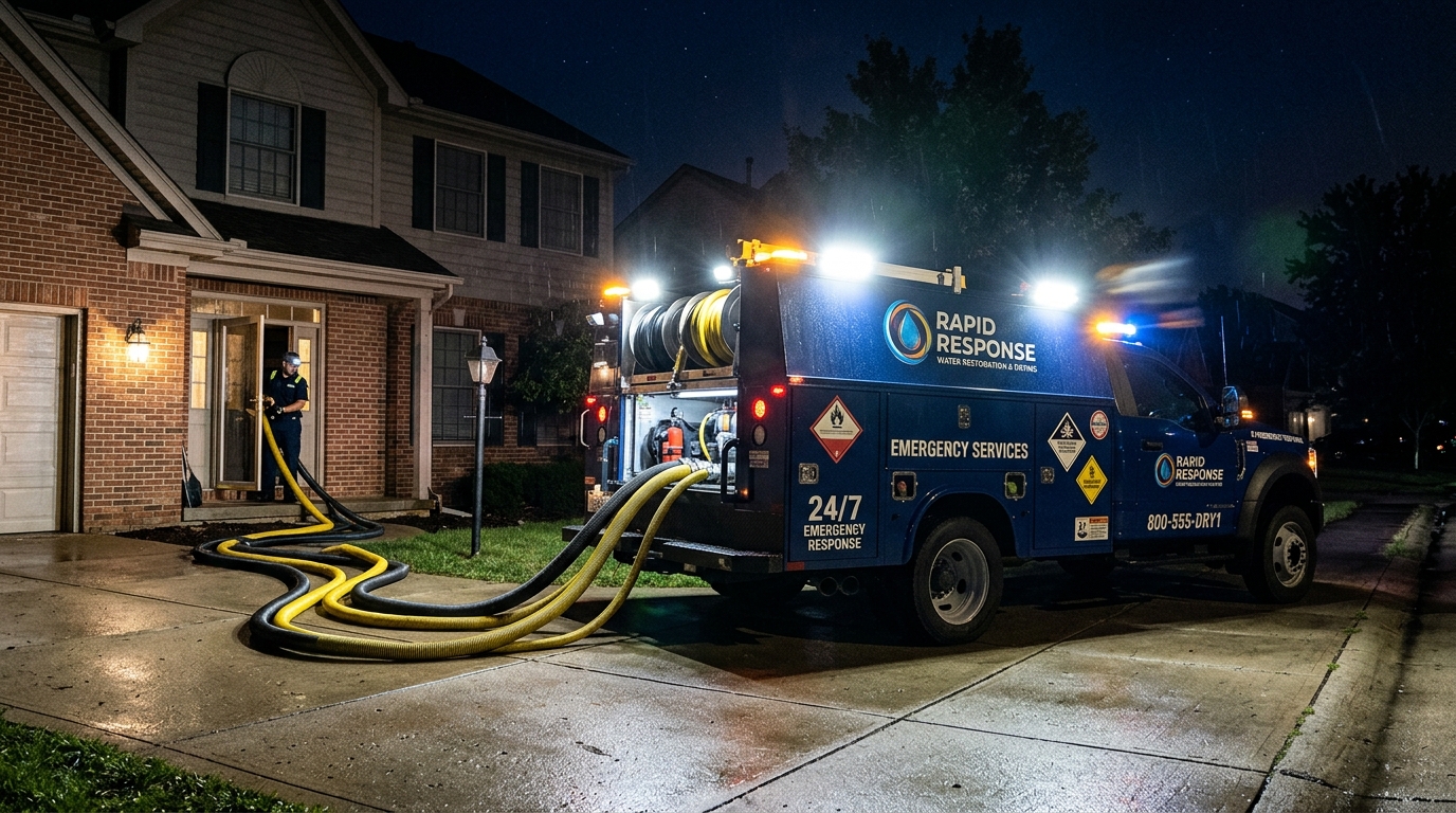 Emergency water extraction truck dispatched for 24/7 response